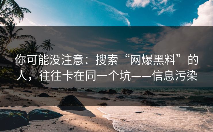 你可能没注意:搜索“网爆黑料”的人,往往卡在同一个坑——信息污染 你可能没注意:搜索“网爆黑料”的人,往往卡在同一个坑——信息污染